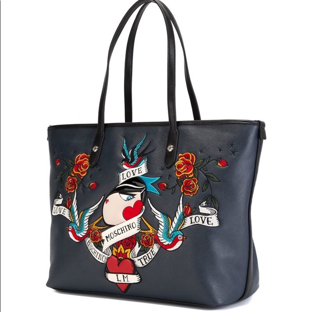 Love Moschino Burgundy New leather Tattoo Tote